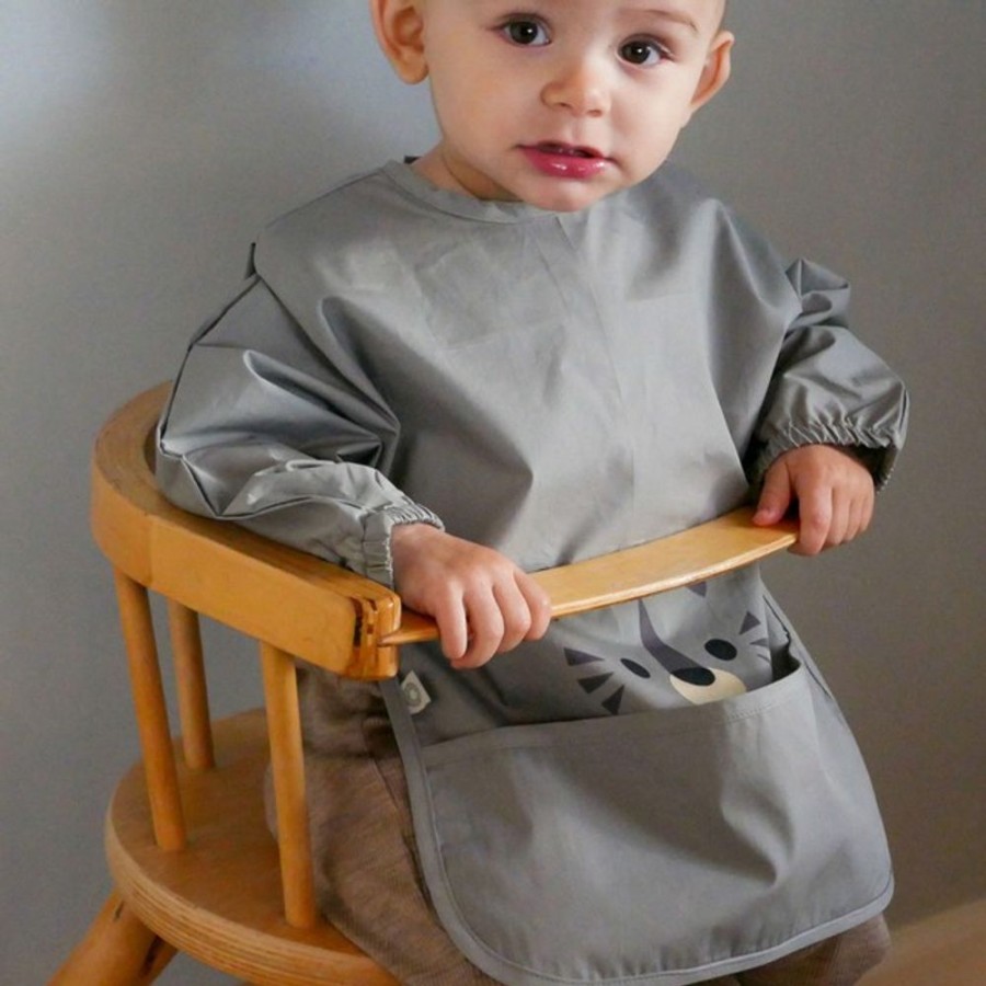 Maltid MEALTIME | Bite Grey Sleeved Bib In Organic Cotton