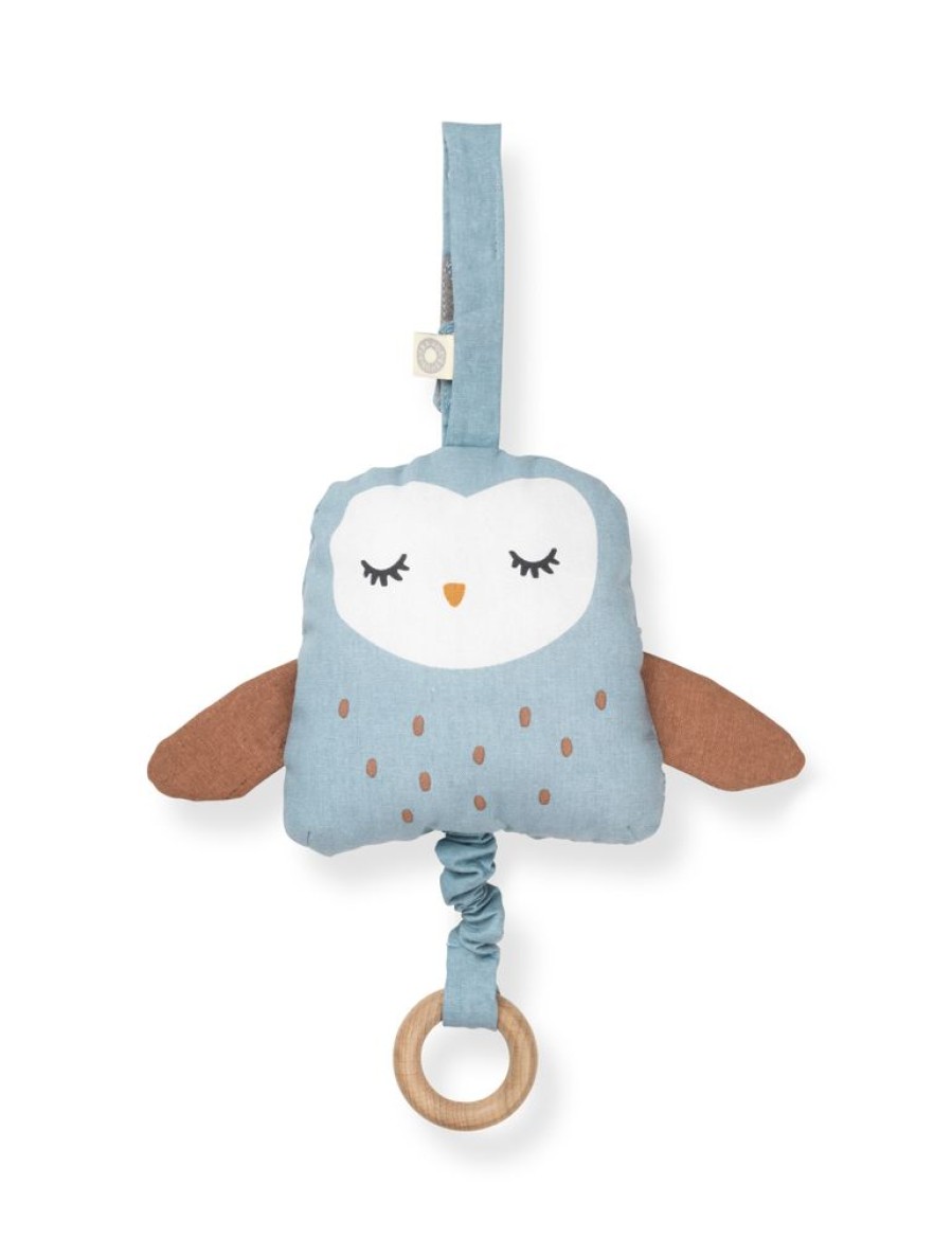 Bornevaerelse GIFTS | Ugla Blue Owl Musical Pull Toy In Organic Cotton